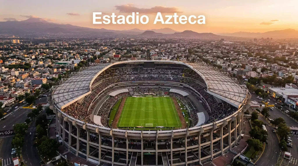 Az Estadio Azteca légifelvétele Mexikóvárosban, a 2026-os labdarúgó-világbajnokság nyitómérkőzésének helyszíne