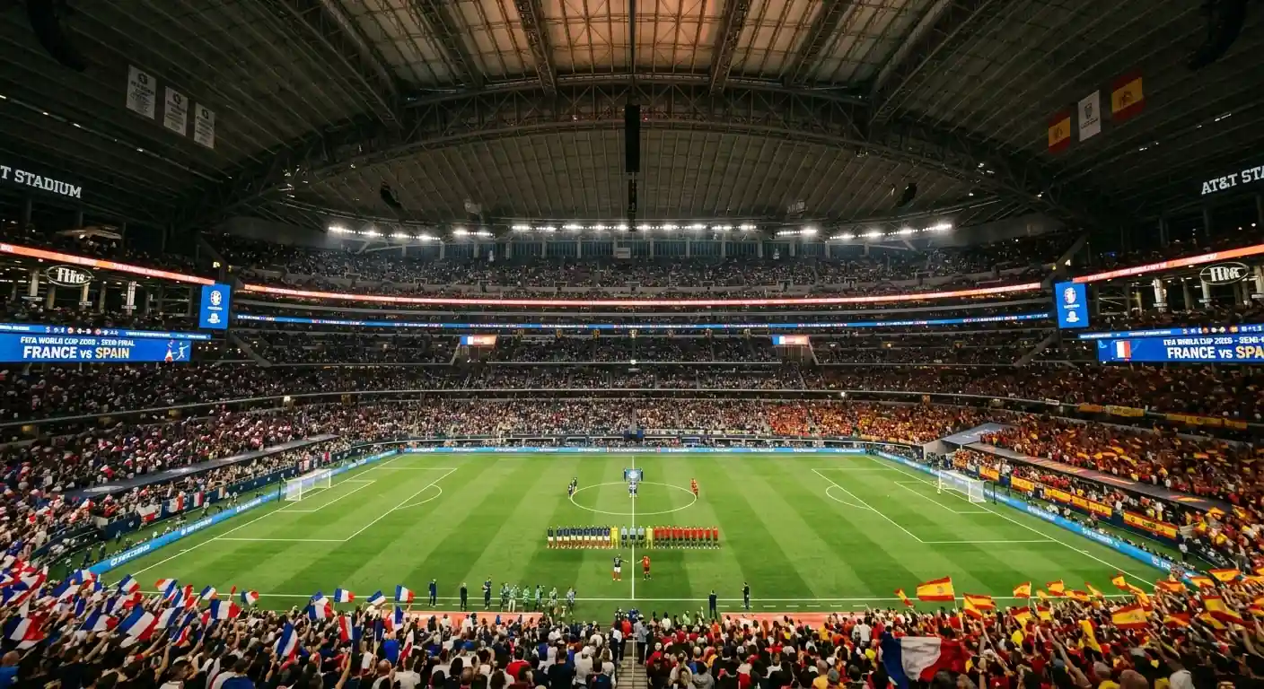 Az AT&T Stadion gyönyörű belseje a Franciaország–Spanyolország elődöntő előtti pillanatokban