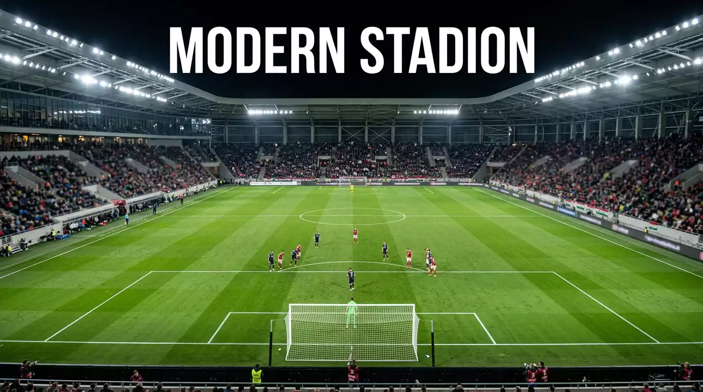 Modern futballstadion esti kivilágításban a 2026-os világbajnokságon